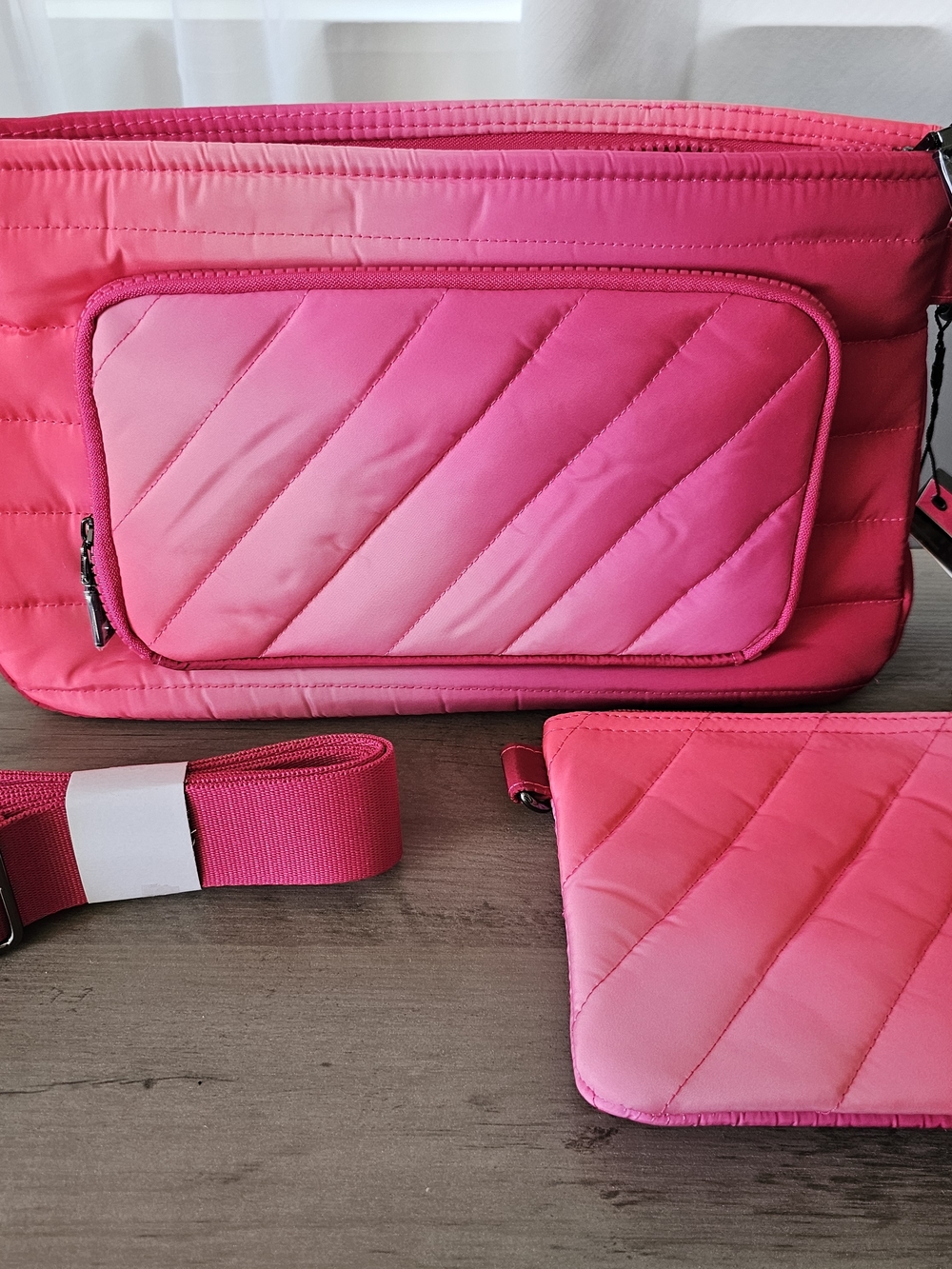 THINK ROYLN Quilted Pink Crossbody Bag with Detachable Strap and Pouch New